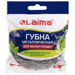  Губка (мочалка) металлическая, спиральная, 50 г, большая, для посуды, гриля, плиты, laima, 603101 | Губки хозяйственные