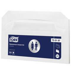  Покрытия на унитаз tork (система v1), 1/2 сложения, комплект 250 шт., 37х41 см, advanced, белые, 750197 | Покрытия на унитаз одноразовые