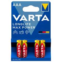  Батарейки алкалиновые "мизинчиковые" комплект 4 шт varta longlife max power, ааа (lr0, 4703101404 | Батарейки