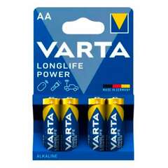  Батарейки алкалиновые "пальчиковые" комплект 4 шт varta longlife power, аа (lr6,24а), 4906121414 | Батарейки
