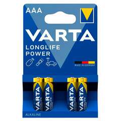  Батарейки алкалиновые "мизинчиковые" комплект 4 шт varta longlife power, ааа (lr03,15, 4903121414 | Батарейки