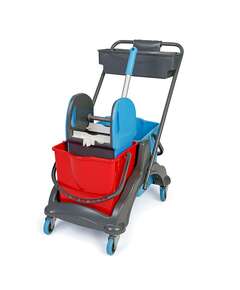  Тележка уборочная пластиковая с контейнером 2х18 л uctem-plas mimoza - отжим ck771 | Двухведерные тележки