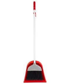  Nv совок с щеткой и ручкой для уборки пола пластик высокий ворс красный | Щетки и совки