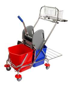  Nv тележка двухведерная 2х17 л металлическая отжим с корзинкой и системой под мешок nv-11987 | Двухведерные тележки
