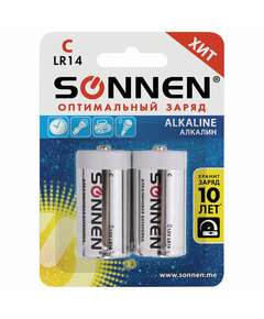  Батарейки комплект 2 шт., sonnen alkaline, с (lr14, 14а), алкалиновые, блистер, 451090 | Батарейки