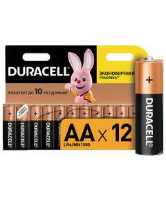  Батарейки комплект 12 шт., duracell basic оригинал, aa (lr6, 15а), алкалиновые, пальчиковые | Батарейки