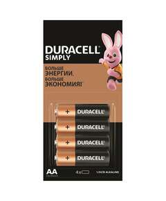  Батарейки комплект 4 шт. (отрывной блок) duracell simply оригинал, aa (lr6, 15а), алкалиновые, пальчиковые, б0046868 | Батарейки