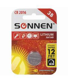  Батарейка sonnen lithium, cr2016, литиевая, 1 шт., в блистере, 451972 | Батарейки