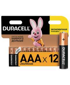  Батарейки комплект 12 шт., duracell basic оригинал, aaa (lr03, 24а), алкалиновые, мизинчиковые | Батарейки