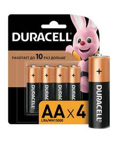  Батарейки комплект 4 шт., duracell basic оригинал, aa (lr6, 15а), алкалиновые, пальчиковые, mn 1500 аа lr6 | Батарейки