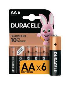  Батарейки комплект 6 шт., duracell basic оригинал, аа (lr6,15а), алкалиновые, пальчиковые, б0014859 | Батарейки