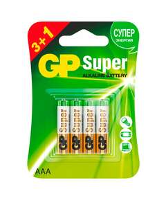  Батарейки комплект 4 шт., gp super, aaa (lr03,24а), алкалиновые, мизинчиковые, промо 3+1, 24a3/1-2cr4 | Батарейки