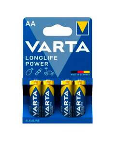  Батарейки алкалиновые "пальчиковые" комплект 4 шт varta longlife power, аа (lr6,24а), 4906121414 | Батарейки