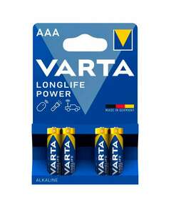  Батарейки алкалиновые "мизинчиковые" комплект 4 шт varta longlife power, ааа (lr03,15, 4903121414 | Батарейки