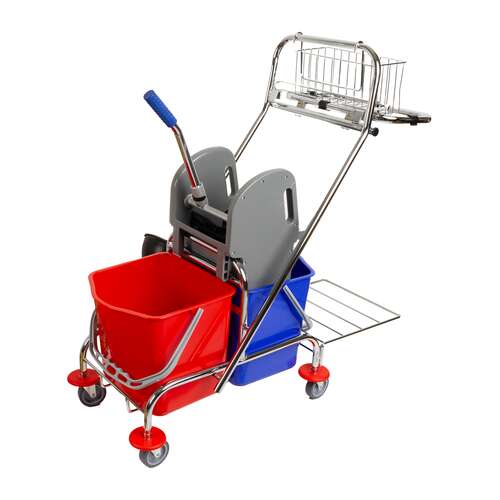  Nv тележка двухведерная 2х17 л металлическая отжим с корзинкой и системой под мешок nv-11987 | Двухведерные тележки