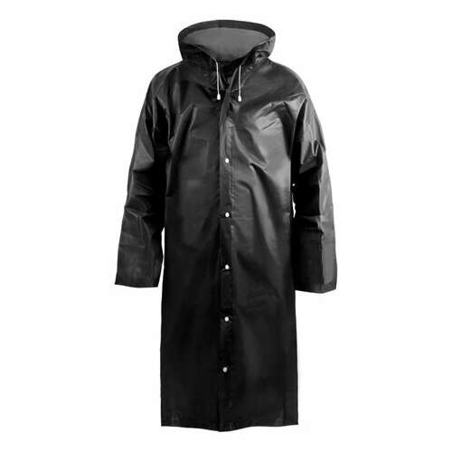  Дождевик-плащ черный на кнопках, eva, многоразовый, прочный, универсальный размер, komfi, 25509 | Непромокаемые плащи и куртки