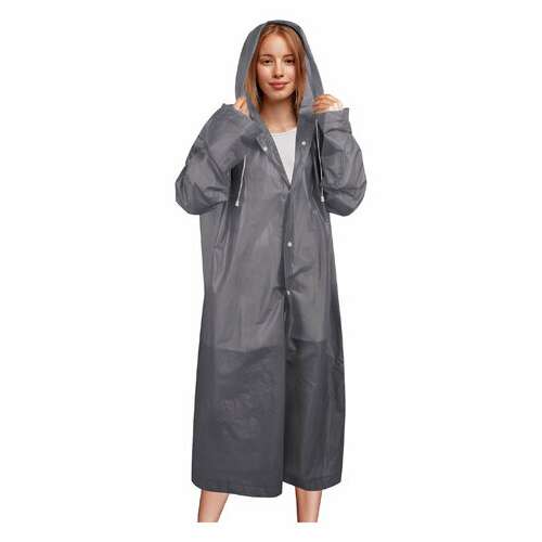  Дождевик плащ серый на кнопках, eva, многоразовый прочный, чехол в комплекте, универсальный размер, shamaani (шамаани), 610936 | Непромокаемые плащи и куртки