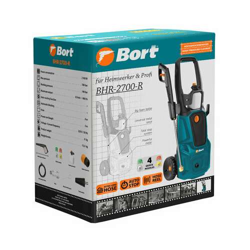  Минимойка bort bhr-2700-r, мощность 2,5 квт, давление 180 бар, шланг 10 м, 93416114 | Минимойки