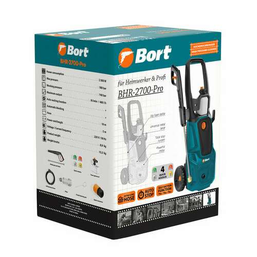  Минимойка bort bhr-2700-pro, мощность 2,5 квт, давление 180 бар, шланг 10 м, 93416121 | Минимойки