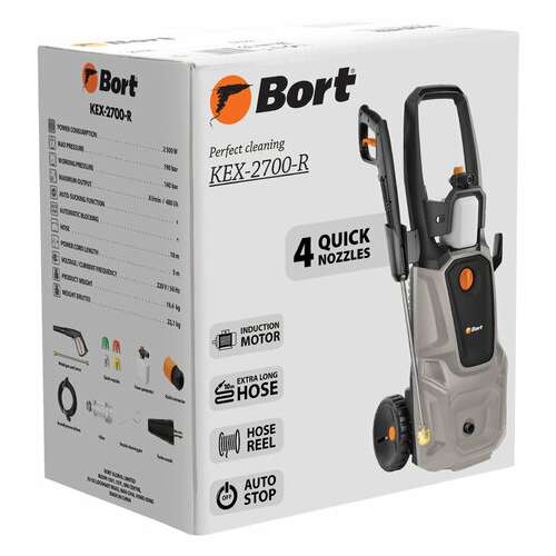  Минимойка bort kex-2700-r, мощность 2,5 квт, давление 190 бар, шланг 10 м, 93416145 | Минимойки