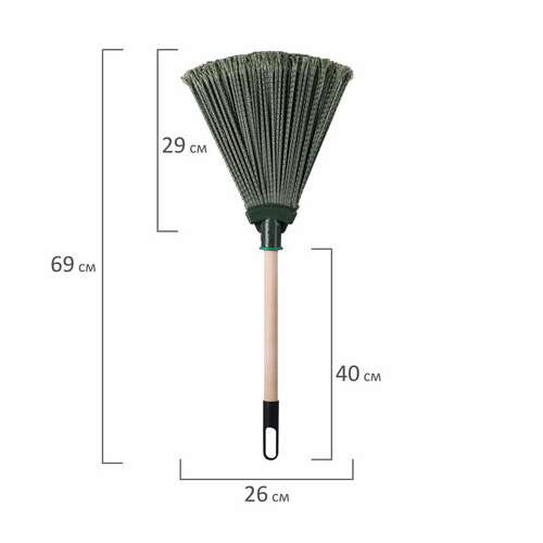  Веник синтетический веерный 29х26 см, деревянный черенок 40 см, еврорезьба, laima expert, 601830 | Инвентарь для уборки на улице и уходом за почвой