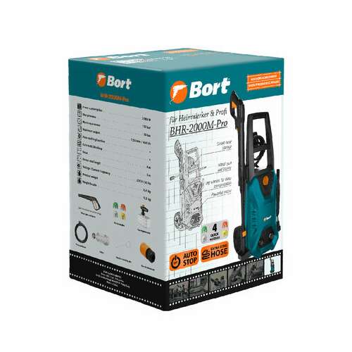  Минимойка bort bhr-2000m-pro, мощность 2 квт, давление 150 бар, шланг 8 м, 93416411 | Минимойки