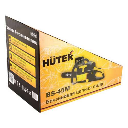  Бензопила huter bs-45м, 2300 вт, 3800 об/мин, длина шины 40 см, объем двигателя 45 см3, 3,1 л.с., 70/6/4 | Бензопилы