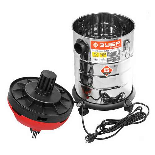  Пылесос хозяйственный зубр пу-30-1400, 1400 вт, сухая/влажная уборка, сила всасывания 300 вт, бак 30 л, пу-30-1400 м3 | Пылесосы промышленные