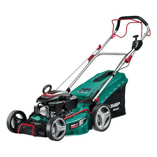  Газонокосилка бензиновая самоходная зубр, 3000 об./мин, объем двигателя 175 см3, 6.5 л.с., гбс-510 | Газонокосилки