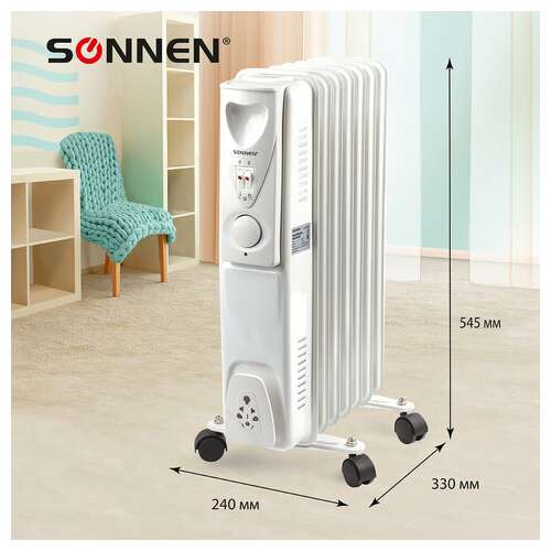  Обогреватель масляный sonnen dfs-07, 1500 вт, 7 секций, белый, 453498 | Масляные обогреватели
