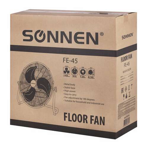  Вентилятор напольный повышенной мощности sonnen fe-45a, d=45 см, 120 вт, 3 скорости, черный, 455734 | Вентиляторы