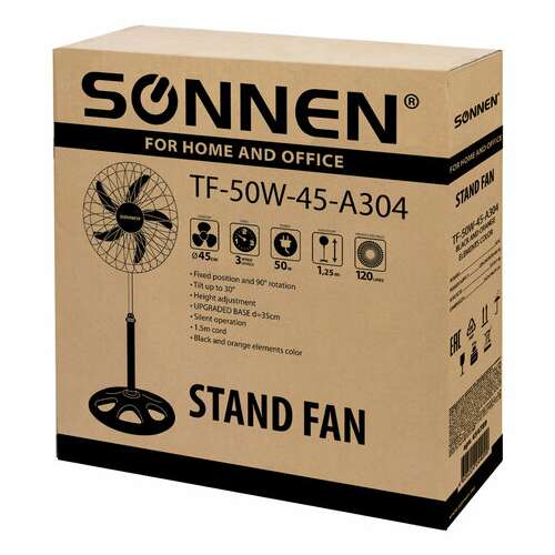  Вентилятор напольный, 3 режима, sonnen tf-50w-45-а304, d=45 см, 50 вт, черный, 454789, fs-45-a304 | Вентиляторы