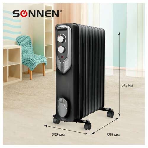 Обогреватель масляный sonnen dfn-09bl, 2000 вт, 9 секций, черный, 455311  Обогреватель масляный sonnen dfn-09bl, 2000 вт, 9 секций, черный, 455311 | Масляные обогреватели
