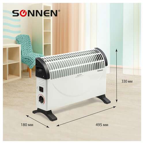  Обогреватель-конвектор sonnen y-02s, 1500 вт, 3 режима работы, белый/черный, 453494 | Конвекторные обогреватели