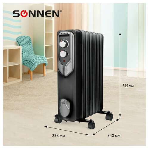  Обогреватель масляный sonnen dfn-07bl, 1500 вт, 7 секций, черный, 455310 | Масляные обогреватели