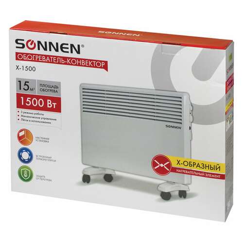  Обогреватель-конвектор sonnen x-1500, 1500 вт, напольная/настенная установка, белый, 453495 | Конвекторные обогреватели