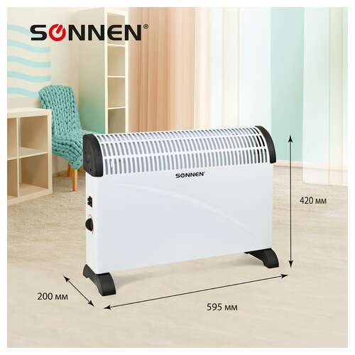  Обогреватель-конвектор sonnen y-01s, 2000 вт, 3 режима работы, белый/черный, 455309 | Конвекторные обогреватели