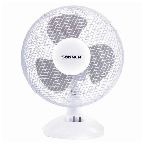  Вентилятор настольный sonnen ft23-b6, d=23 см, 25 вт, на подставке, 2 скоростных режима, белый/серый, 451038 | Вентиляторы