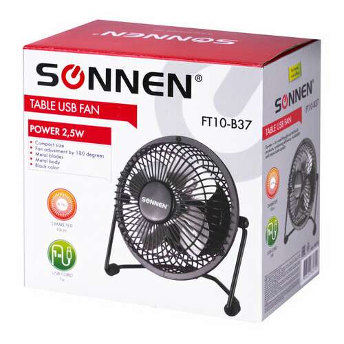  Вентилятор настольный usb sonnen ft10-b37а, d=10 см, 2,5 вт, металл, черный, 455733 | Вентиляторы