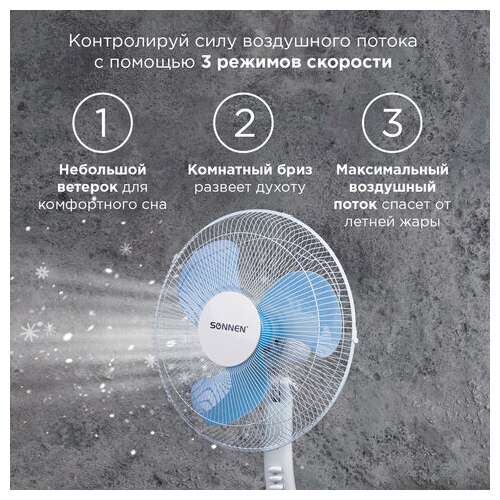  Вентилятор напольный sonnen fs40-a104 line, 45 вт, 3 скоростных режима, белый/синий, 451034 | Вентиляторы