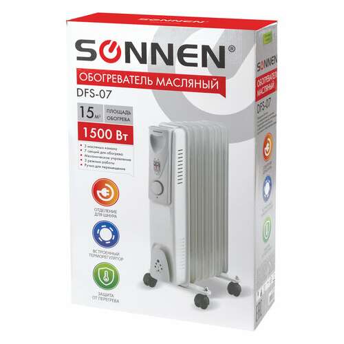  Обогреватель масляный sonnen dfs-07, 1500 вт, 7 секций, белый, 453498 | Масляные обогреватели