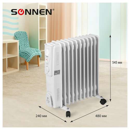  Обогреватель масляный sonnen dfs-11, 2500 вт, 11 секций, белый, 453500 | Масляные обогреватели