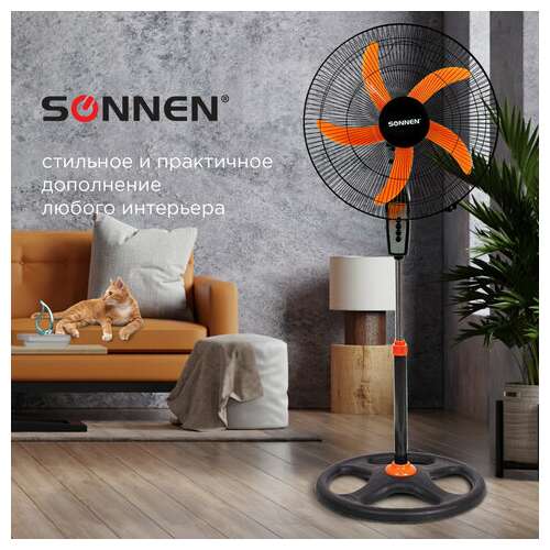  Вентилятор напольный, 3 режима, sonnen tf-50w-45-а304, d=45 см, 50 вт, черный, 454789, fs-45-a304 | Вентиляторы