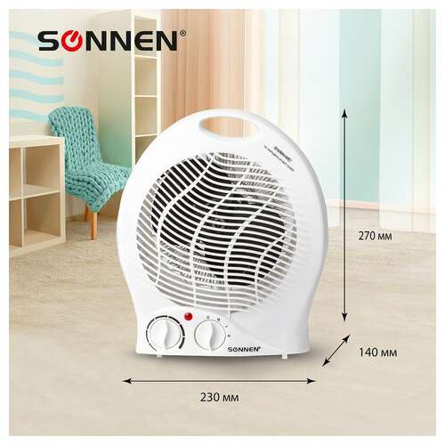 Тепловентилятор sonnen f-200, 1000/2000 вт, 2 режима работы, белый, 453493 | Тепловентиляторы