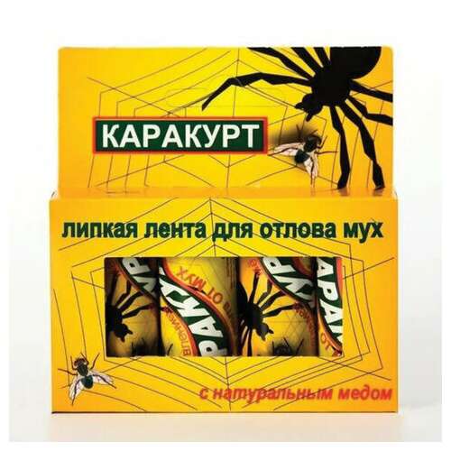  Лента липкая от мух мухоловка, комплект 4 шт., каракурт "медовый", кллк | Средства от насекомых