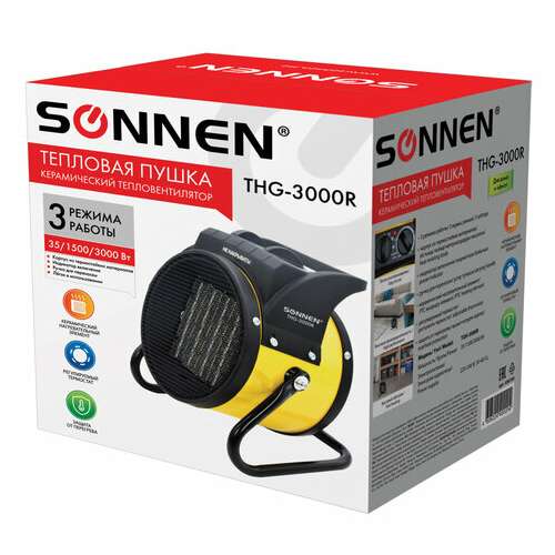  Тепловая пушка электрическая sonnen thg-3000r, 3 квт, 220в, керамический нагреватель, 456193 | Тепловые пушки