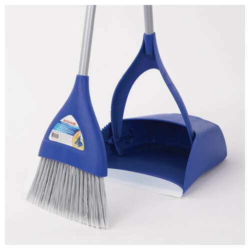  Совок для мусора + щетка, складной, металлические рукоятки 66 см, резиновая кромка, синий, laima, 601474 | Совки