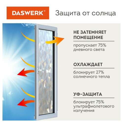  Пленка на окно самоклеящаяся статическая без клея солнцезащитная 75х150 см "льдины" daswerk, 608589 | Пленки солнцезащитные для окон