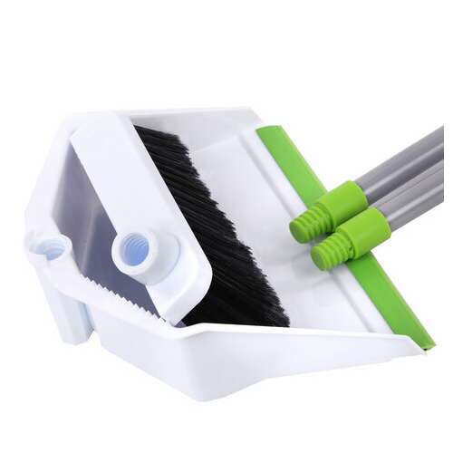  Совок для мусора + щетка, рукоятки 80 см с резьбой, пластик, зелено-белый, "ленивка", любаша, 603616 | Совки