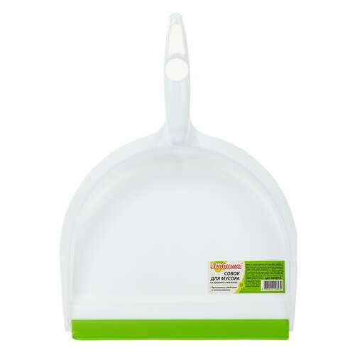  Совок для мусора + щетка, пластик, резиновая кромка, зелено-белый, любаша, 603615 | Совки